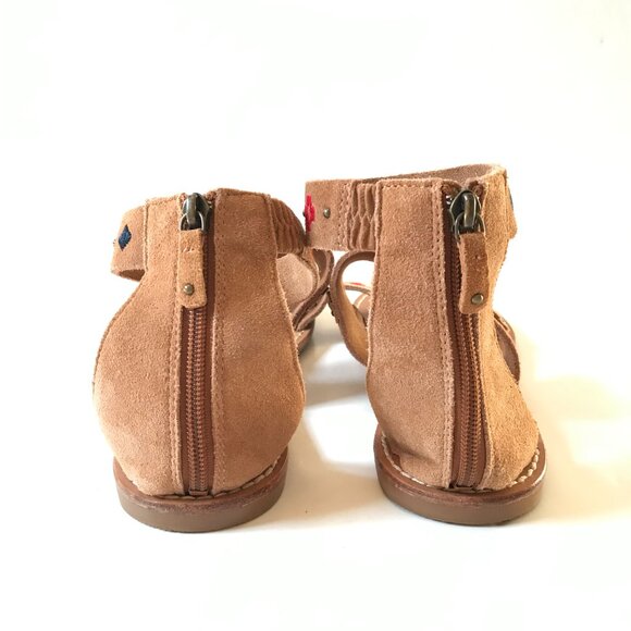 NEW Soludos Flat Sandals Womens 11 Natural Tan Suede Red Embroidered Zipper NWOB - Picture 9 of 12